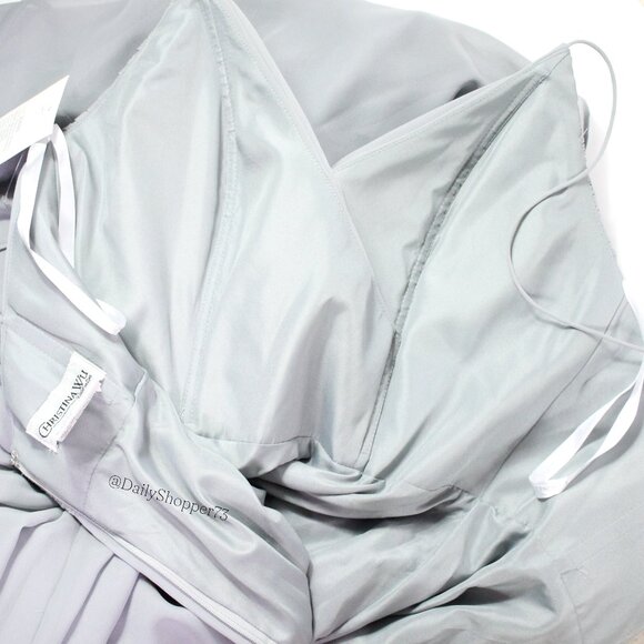 Christina Wu Celebration Women's Platinum Gray Pleated Faux Wrap Chiffon Gown - Picture 4 of 8